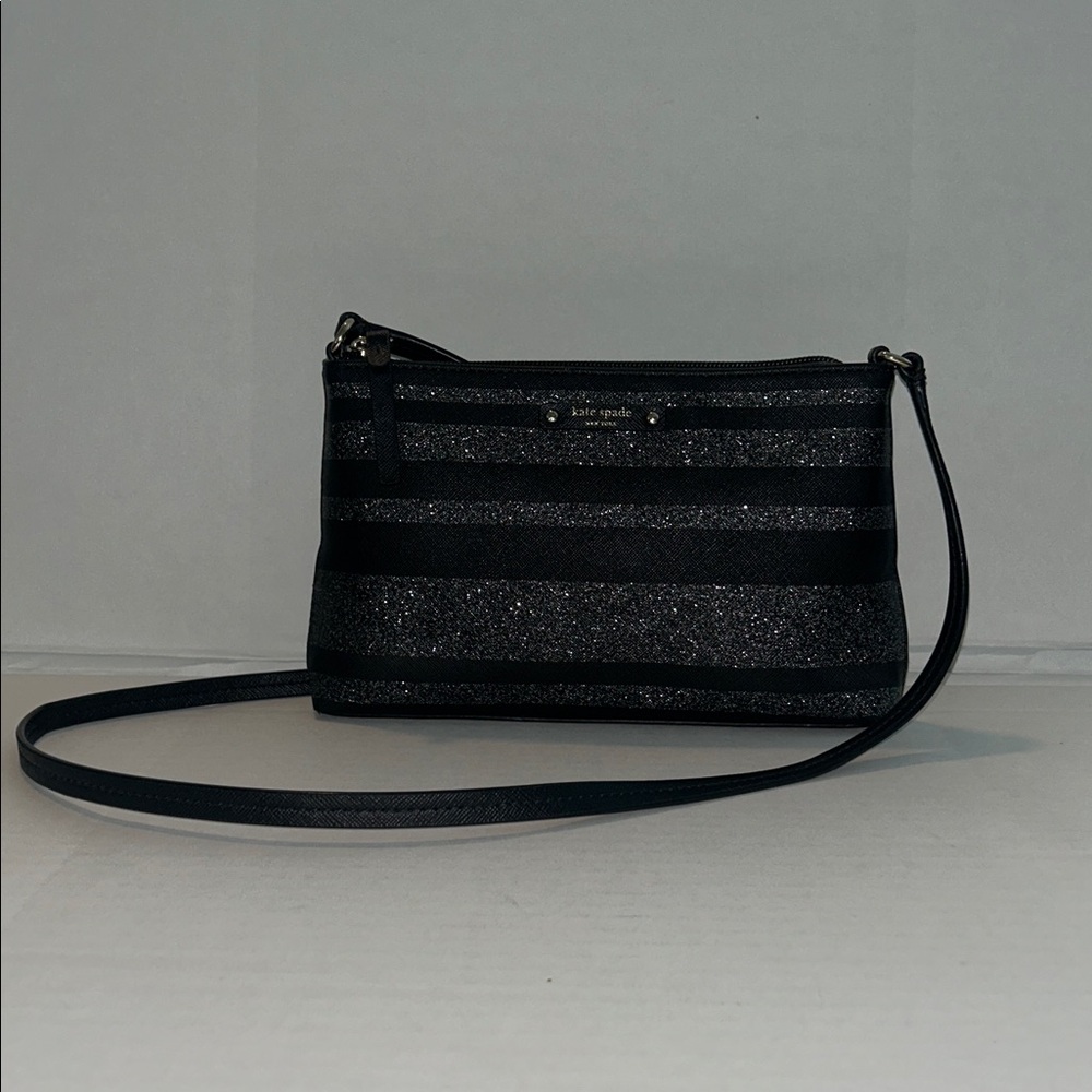 Kate Spade Haven Lane Ramey black glitter stripe crossbody bag